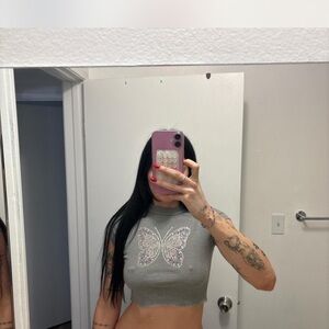 Y2K gemstone Butterfly Crop Top